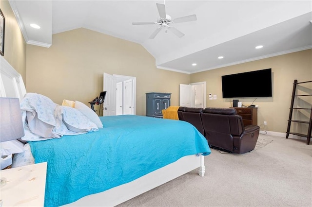 704 Providence Estates Dr E, Mobile, AL 36695 - bedroom featuring carpet floors, ornamental molding, lofted ceiling, recessed lighting, and baseboards