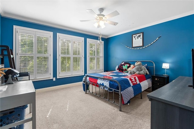 704 Providence Estates Dr E, Mobile, AL 36695 - carpeted bedroom with crown molding, baseboards, a desk, and a ceiling fan