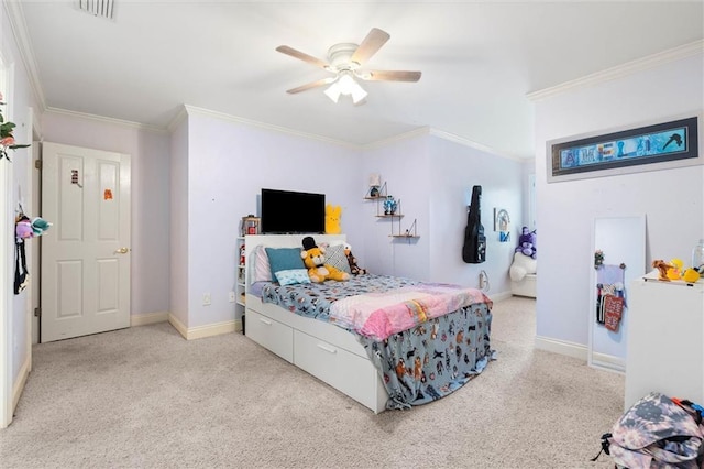 704 Providence Estates Dr E, Mobile, AL 36695 - bedroom featuring carpet floors, crown molding, baseboards, and ceiling fan