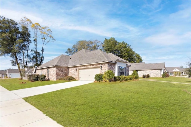 view of front of house featuring a garage and a front lawn