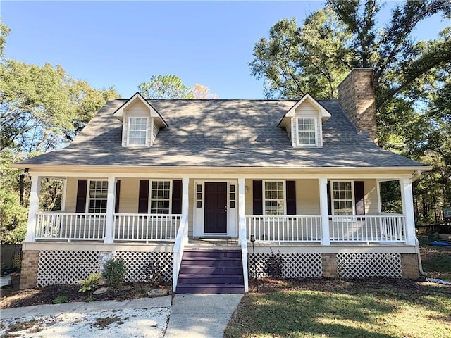 cape cod house featuring a porch