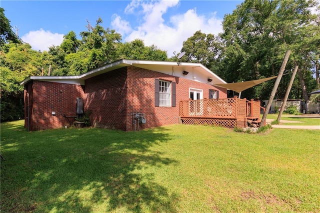 6659 Viking Way, Mobile, AL 36582 - view of side of property featuring a wooden deck, a lawn, brick siding, and crawl space