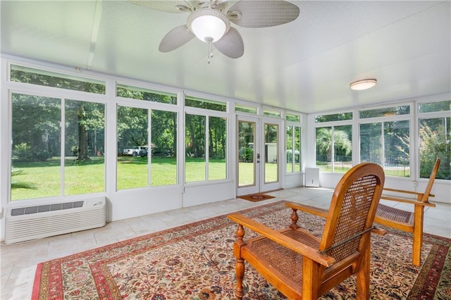 6659 Viking Way, Mobile, AL 36582 - sunroom / solarium featuring french doors, a ceiling fan, and a wall unit AC