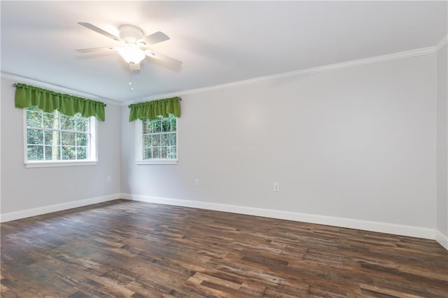 6659 Viking Way, Mobile, AL 36582 - empty room featuring ornamental molding, dark wood-style flooring, and a ceiling fan