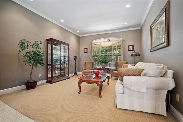 2765 Knollwood Dr, Mobile, AL 36693 - carpeted living room featuring recessed lighting, baseboards, and crown molding