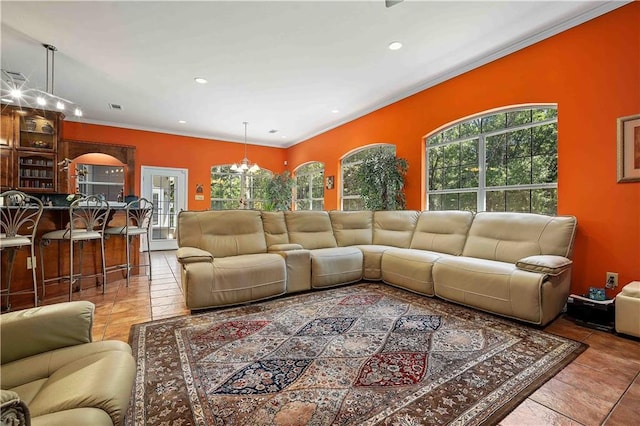 2765 Knollwood Dr, Mobile, AL 36693 - living area with plenty of natural light, recessed lighting, crown molding, and tile patterned floors