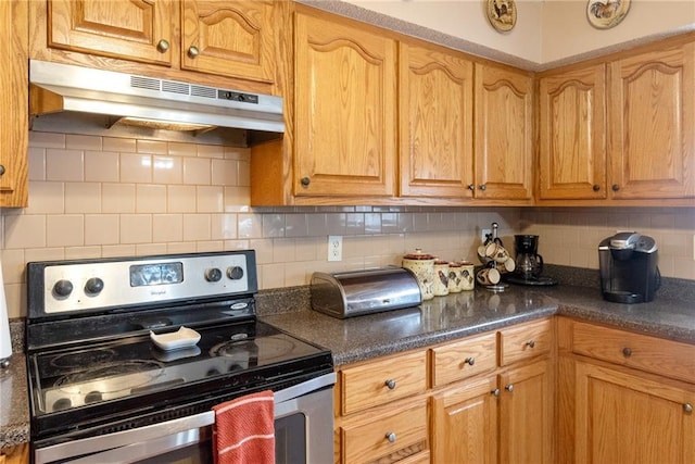 kitchen featuring stainless steel range with electric stovetop and tasteful backsplash