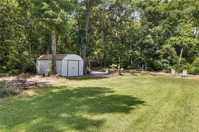 view of yard with a storage unit and an outbuilding