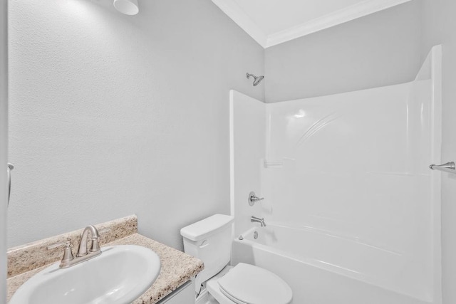 21621 Coleman Cemetery Rd, Moss Point, MS 39562 - bathroom with ornamental molding, vanity, tub / shower combination, and toilet
