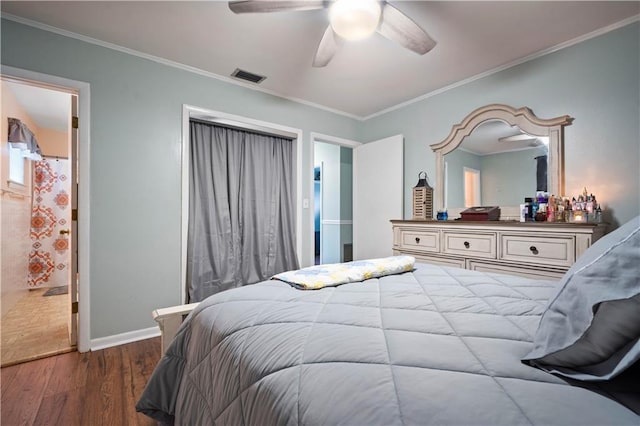 513 Samauri Ct, Saraland, AL 36571 - bedroom with wood finished floors, baseboards, ornamental molding, and a ceiling fan