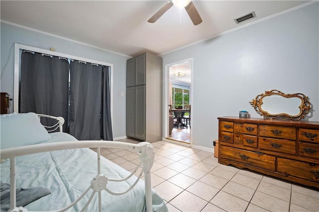 513 Samauri Ct, Saraland, AL 36571 - bedroom featuring crown molding, light tile patterned flooring, baseboards, and a ceiling fan