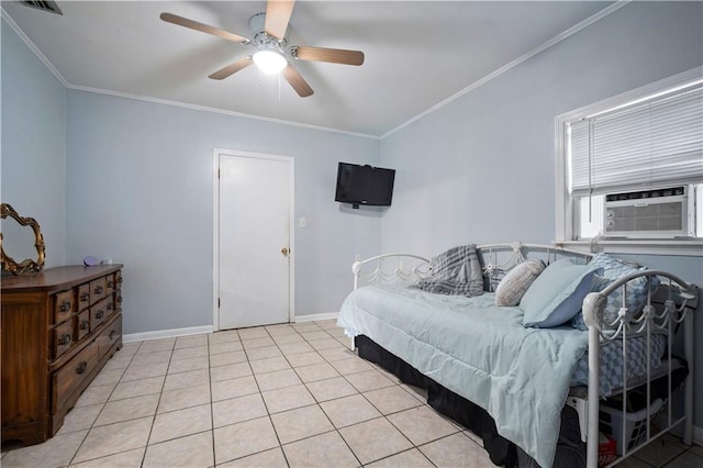 513 Samauri Ct, Saraland, AL 36571 - bedroom featuring ornamental molding, cooling unit, baseboards, a ceiling fan, and light tile patterned floors