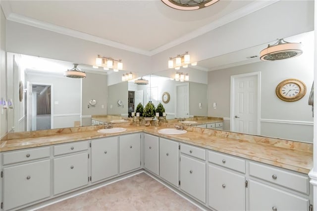 7250 Pine Station Rd S, Mobile, AL 36695 - bathroom featuring ornamental molding and double vanity