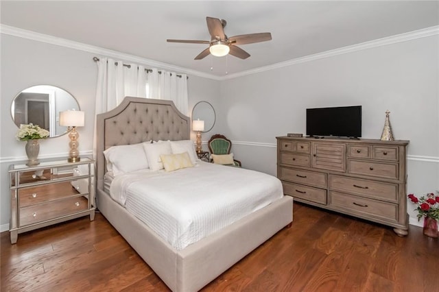 7250 Pine Station Rd S, Mobile, AL 36695 - bedroom with crown molding, wood finished floors, baseboards, and a ceiling fan