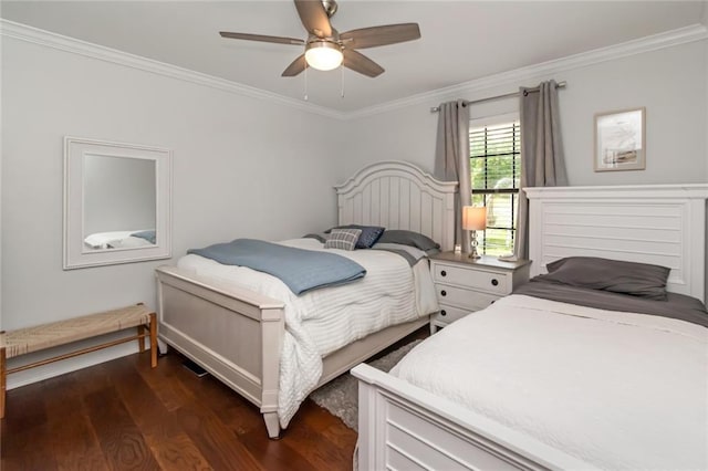 7250 Pine Station Rd S, Mobile, AL 36695 - bedroom featuring ornamental molding, dark wood-type flooring, and ceiling fan