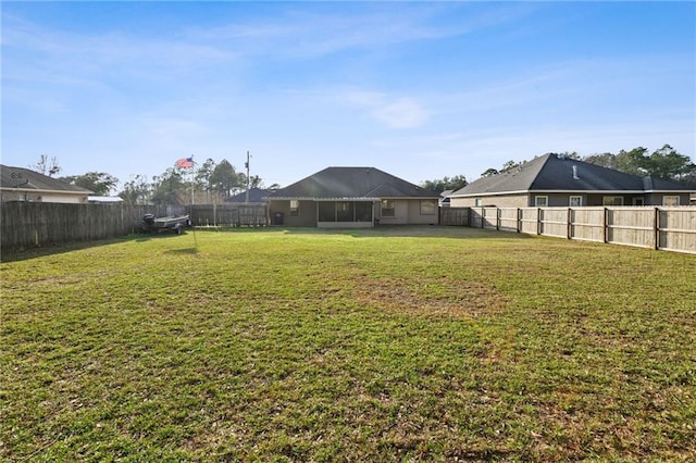 view of yard with a fenced backyard