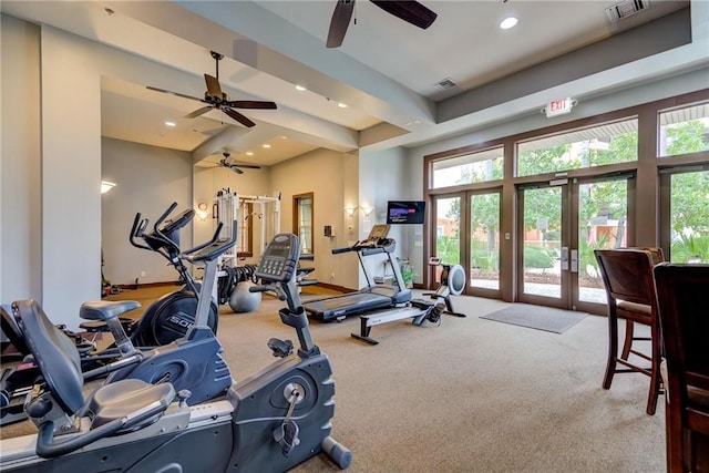1430 Regency Rd Unit F204, Gulf Shores, AL 36542 - exercise room featuring ceiling fan, carpet flooring, plenty of natural light, and recessed lighting