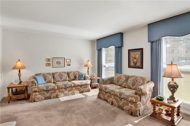 living room featuring carpet floors