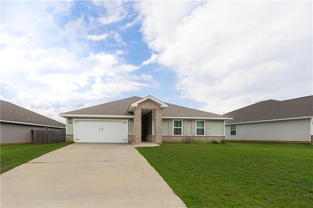 ranch-style house with a front lawn and a garage