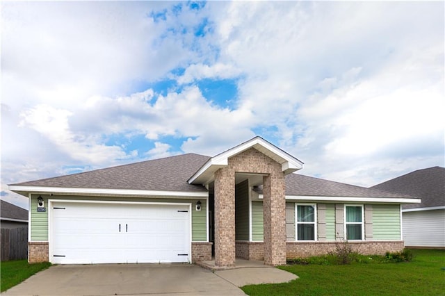 view of front facade featuring a front yard and a garage