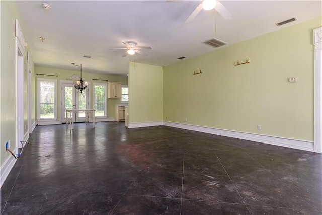 510 Fort Mims Pl, Dauphin Island, AL 36528 - unfurnished living room featuring visible vents, baseboards, and a ceiling fan