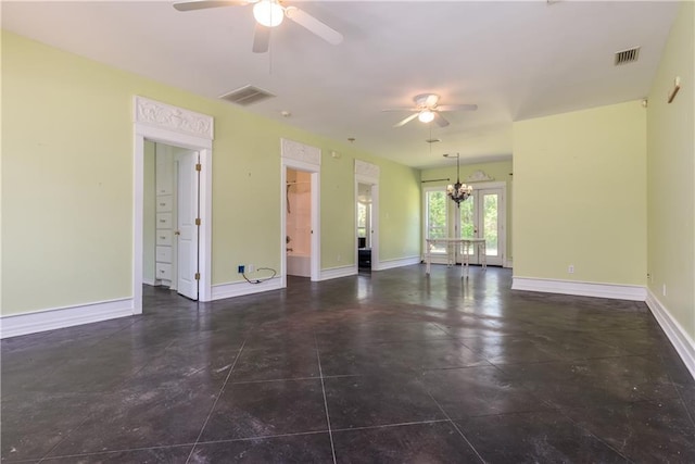 510 Fort Mims Pl, Dauphin Island, AL 36528 - spare room with ceiling fan with notable chandelier, baseboards, and visible vents