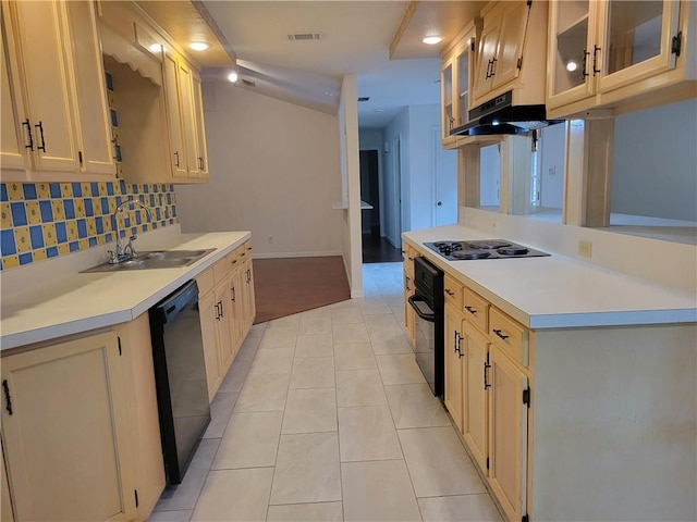 2544 Buckboard Ct, Mobile, AL 36695 - kitchen with black appliances, under cabinet range hood, a sink, light countertops, and tasteful backsplash
