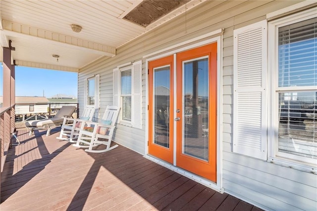 wooden terrace with french doors