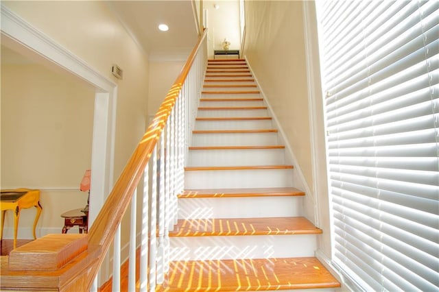 211 Cedar St, Mobile, AL 36602 - stairway with recessed lighting and crown molding
