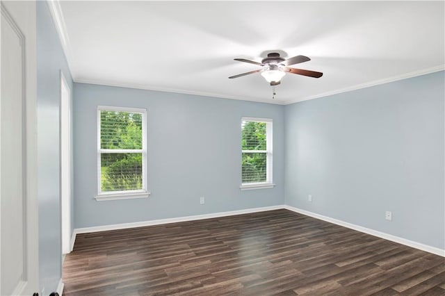 3011 Olde Gate Rd, Mobile, AL 36695 - empty room with ornamental molding, a ceiling fan, and dark wood-style floors
