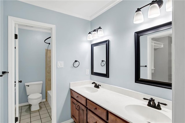 3011 Olde Gate Rd, Mobile, AL 36695 - bathroom with double vanity, tile patterned flooring, ornamental molding, and  shower combination