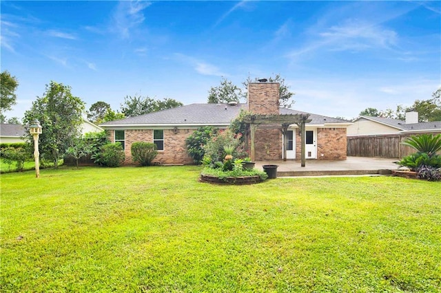 3011 Olde Gate Rd, Mobile, AL 36695 - rear view of house with a pergola, a patio, a chimney, and brick siding