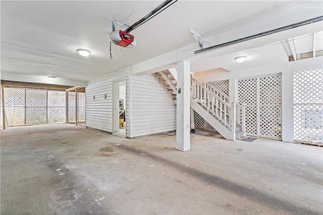 garage with a garage door opener