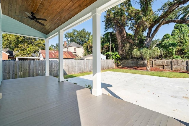 view of patio / terrace with a deck and ceiling fan