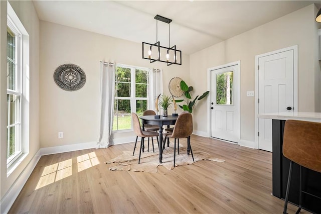 dining room featuring a notable chandelier and light hardwood / wood-style flooring