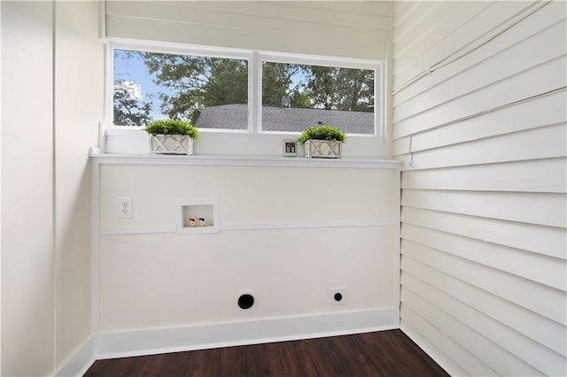 clothes washing area featuring hookup for a washing machine, hardwood / wood-style floors, and hookup for an electric dryer