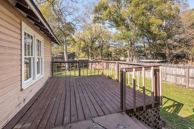 deck featuring a fenced backyard and a yard