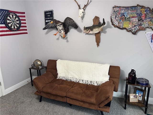 sitting room with carpet and baseboards