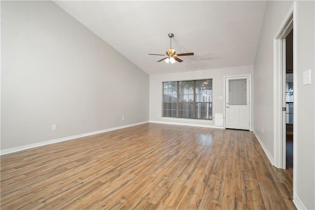 647 Spring Lake Ct, Mobile, AL 36695 - empty room featuring ceiling fan, light wood-style floors, and lofted ceiling