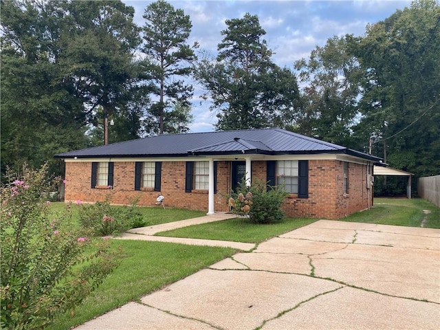 ranch-style house with a front lawn