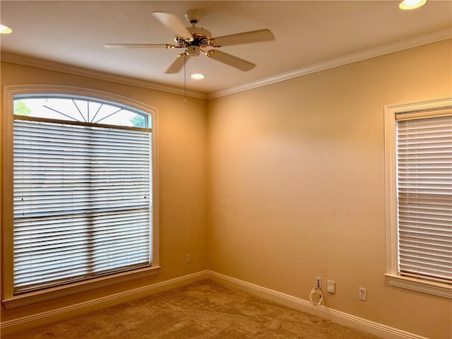 734 Natchez Trail Ct, Mobile, AL 36609 - carpeted empty room with baseboards, ornamental molding, a ceiling fan, and recessed lighting