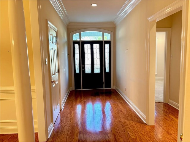 734 Natchez Trail Ct, Mobile, AL 36609 - entryway with crown molding, baseboards, and wood finished floors