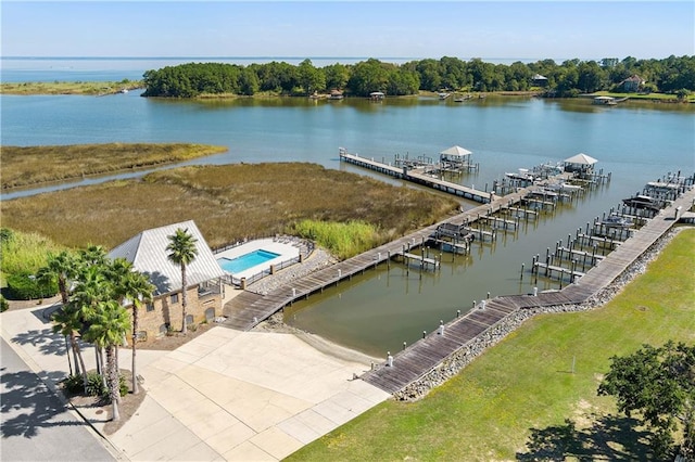 aerial view with a water view