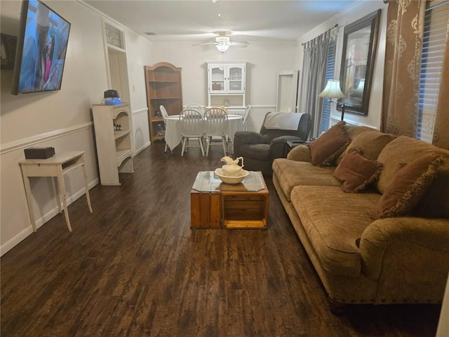 1832 Aden Rd, Mobile, AL 36695 - living area with wood finished floors, ceiling fan, and ornamental molding