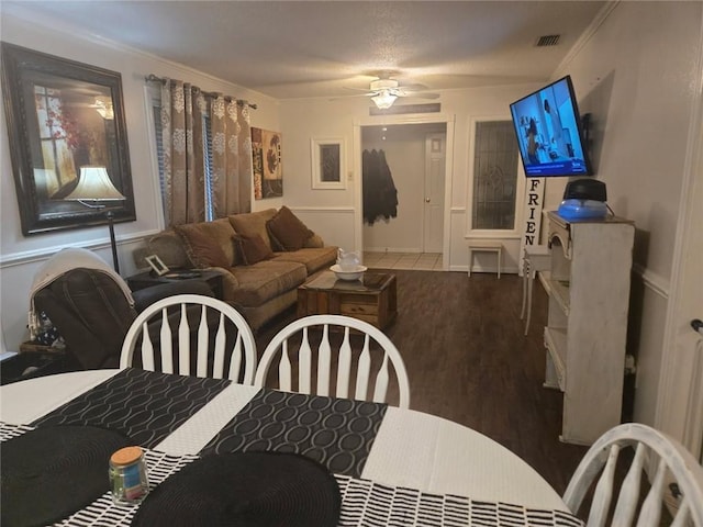 1832 Aden Rd, Mobile, AL 36695 - dining room featuring a ceiling fan, wood finished floors, and crown molding