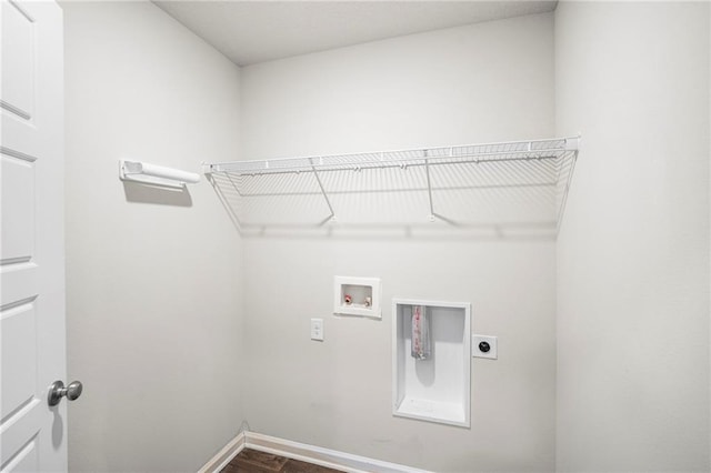 10529 Wales Ln, Spanish Fort, AL 36527 - laundry area with hookup for an electric dryer, hookup for a washing machine, and dark wood-style floors