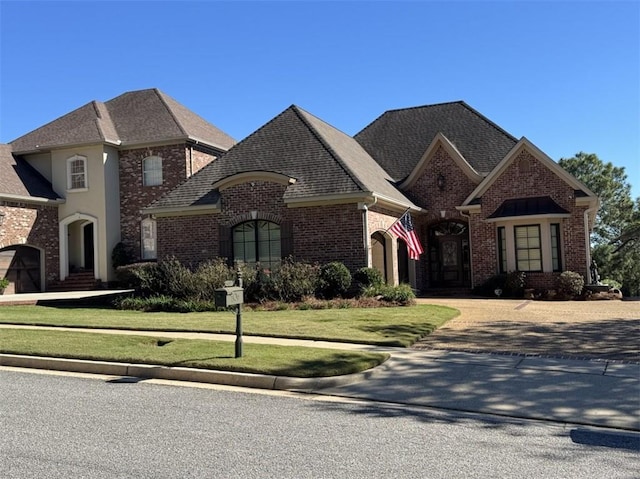 french provincial home featuring a front yard