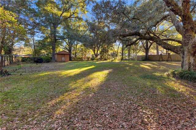 view of yard with a shed