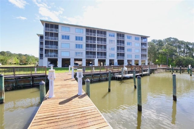 dock area with a water view