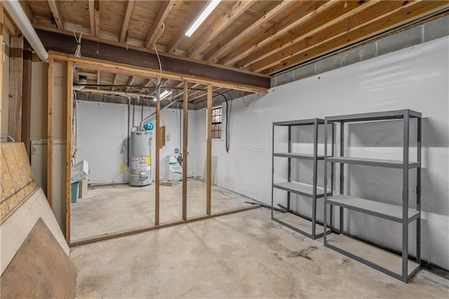 basement featuring gas water heater